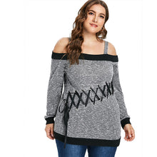 Load image into Gallery viewer, Women's Autumn Sweater plus Size Large Size Long Sleeve off-Shoulder Top String Female Blouses Solid Thin Casual Sweater
